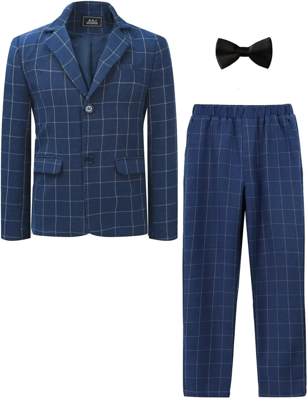 A&J DESIGN Boys' 3-Piece Suits Set Thick Jacket Pants Bow Tie Kids Plaid Formal Outfits