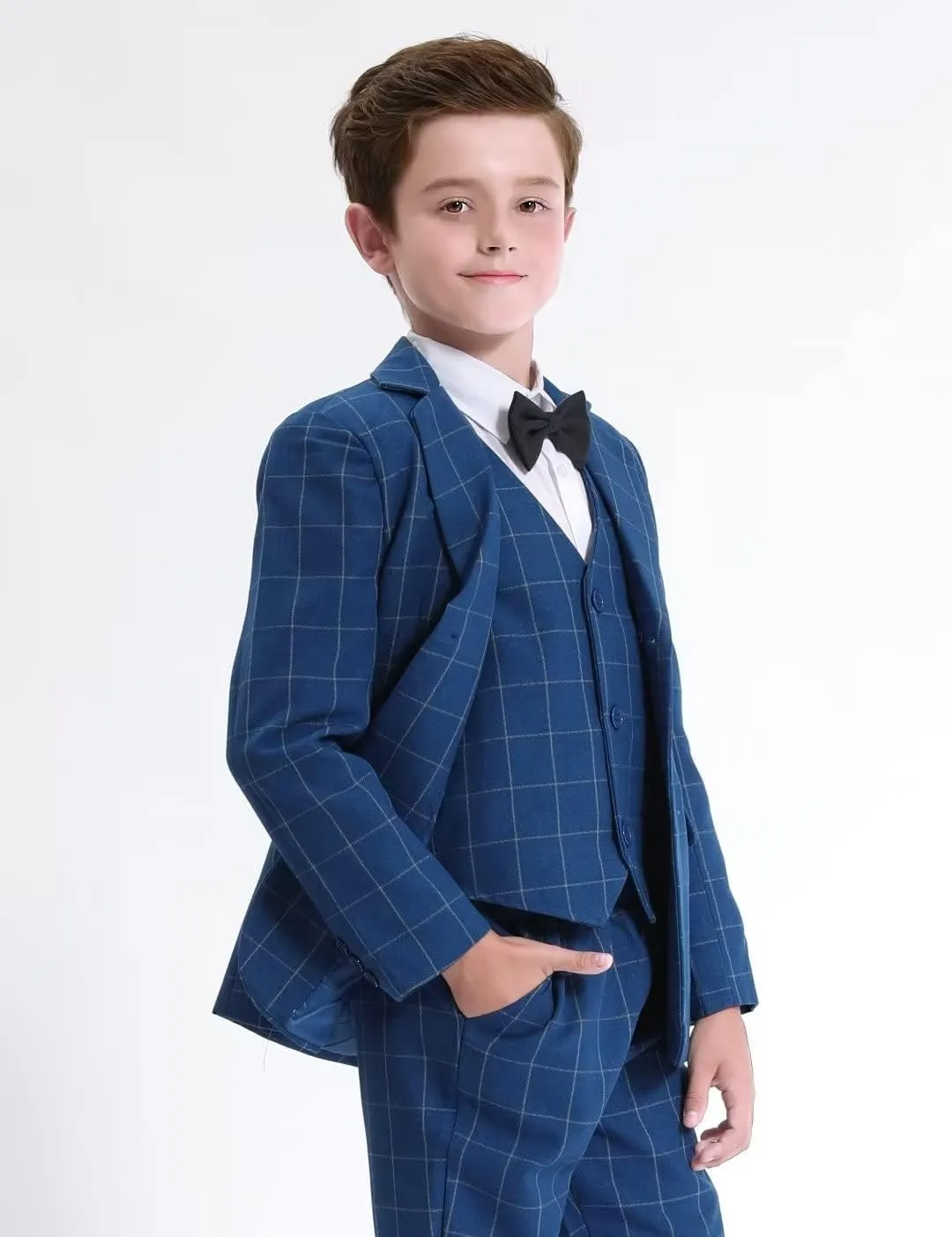 A&J DESIGN Boys' 3-Piece Suits Set Thick Jacket Pants Bow Tie Kids Plaid Formal Outfits