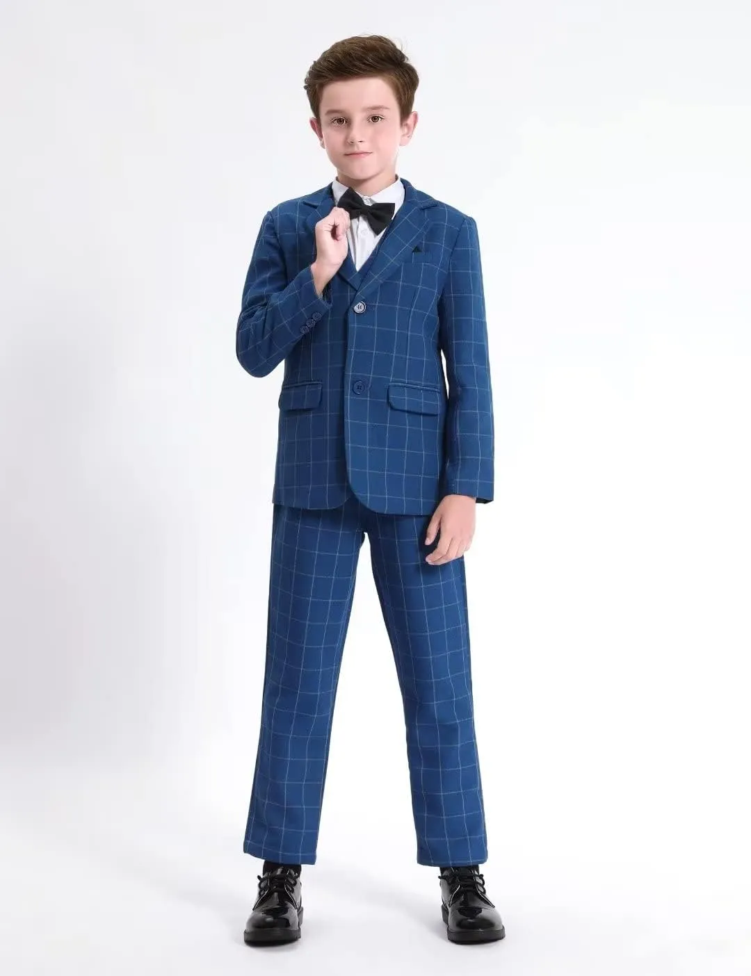 A&J DESIGN Boys' 3-Piece Suits Set Thick Jacket Pants Bow Tie Kids Plaid Formal Outfits