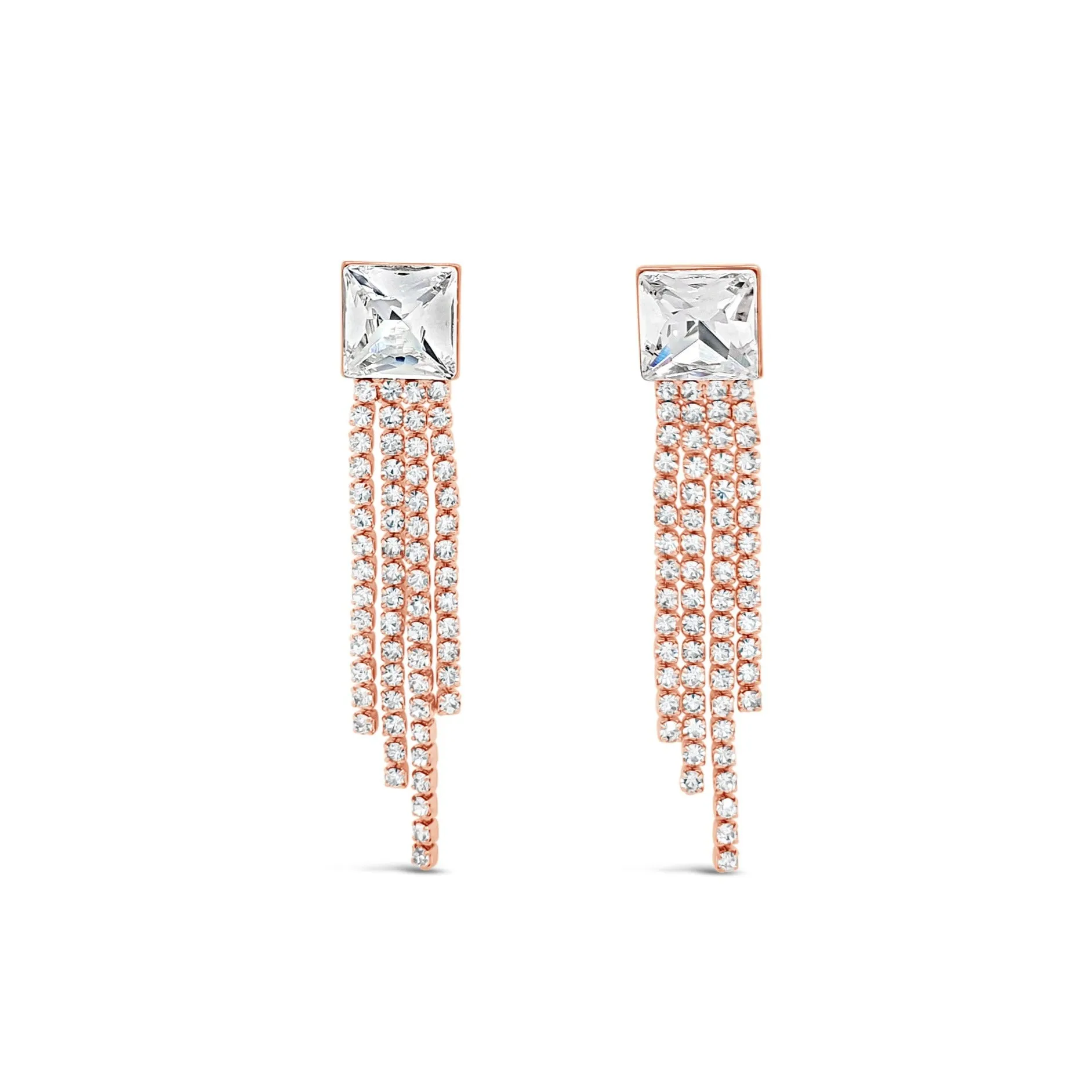 Absolute Jewellery Rose Gold Sparkling Tassels Earrings