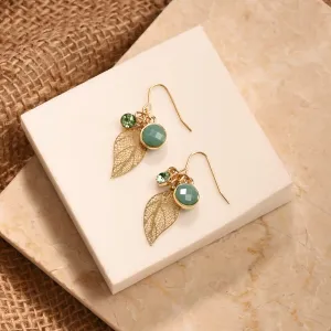 Accessorize London Women Green Stone Charm Leaf Drop Earrings