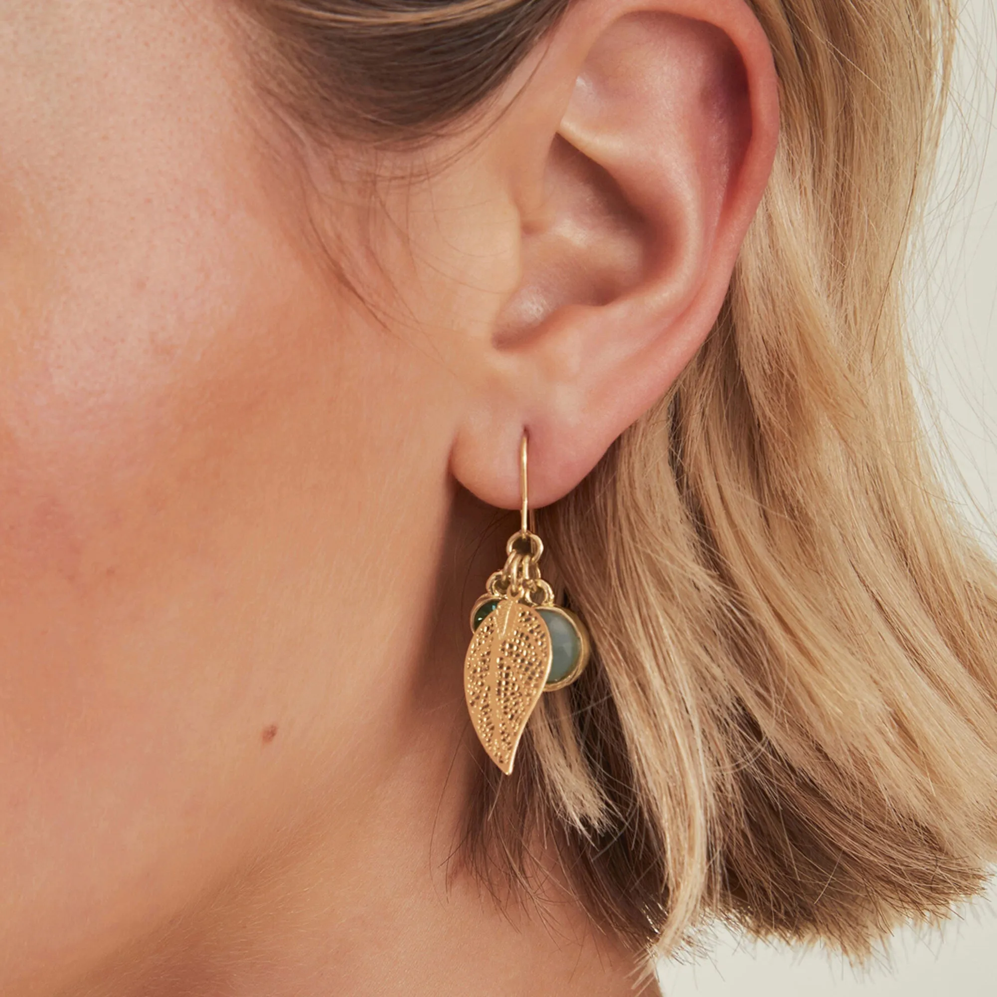 Accessorize London Women Green Stone Charm Leaf Drop Earrings