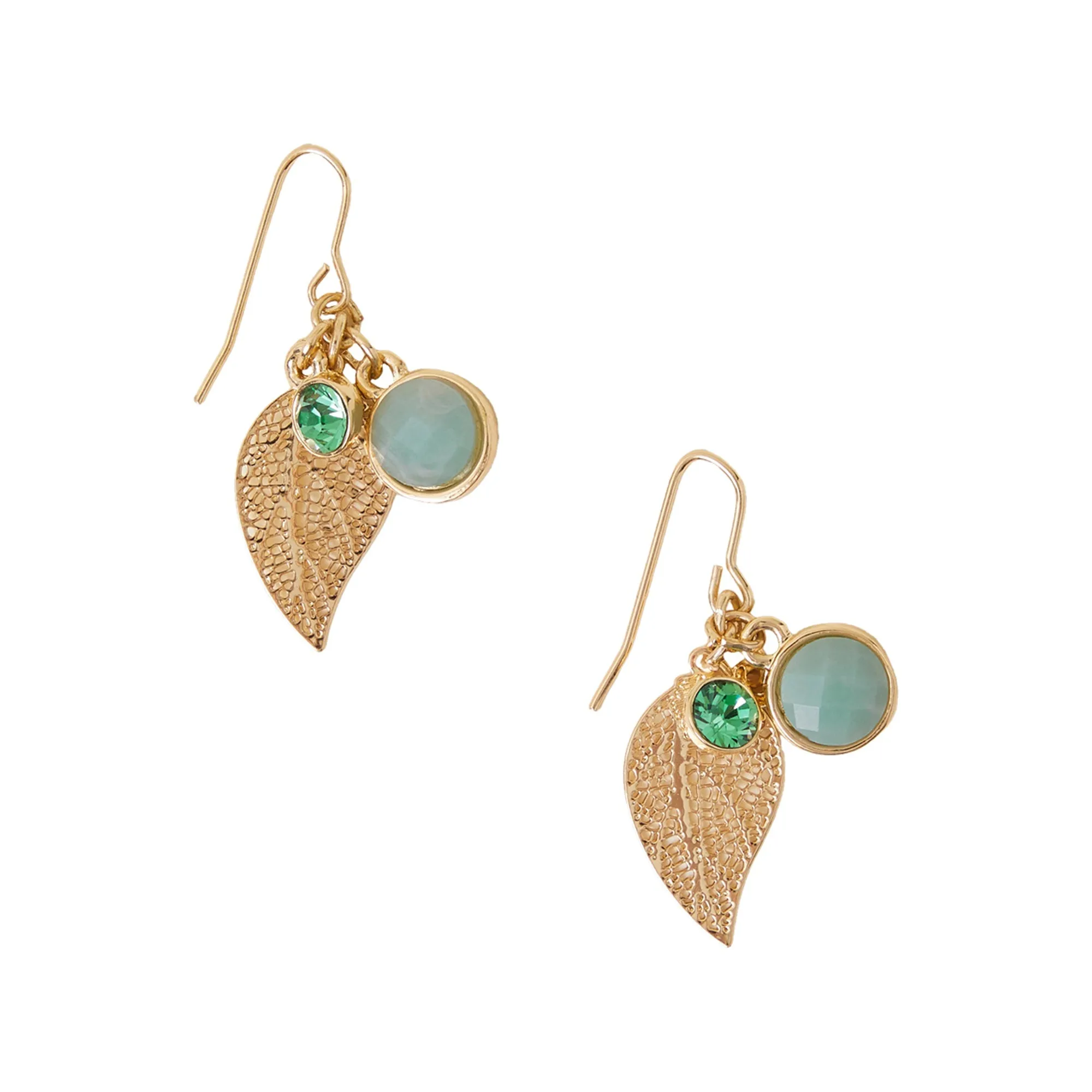 Accessorize London Women Green Stone Charm Leaf Drop Earrings