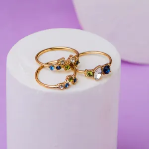 Accessorize London Women's Country Retreat Set Of 3  Mixed Gems Rings Medium