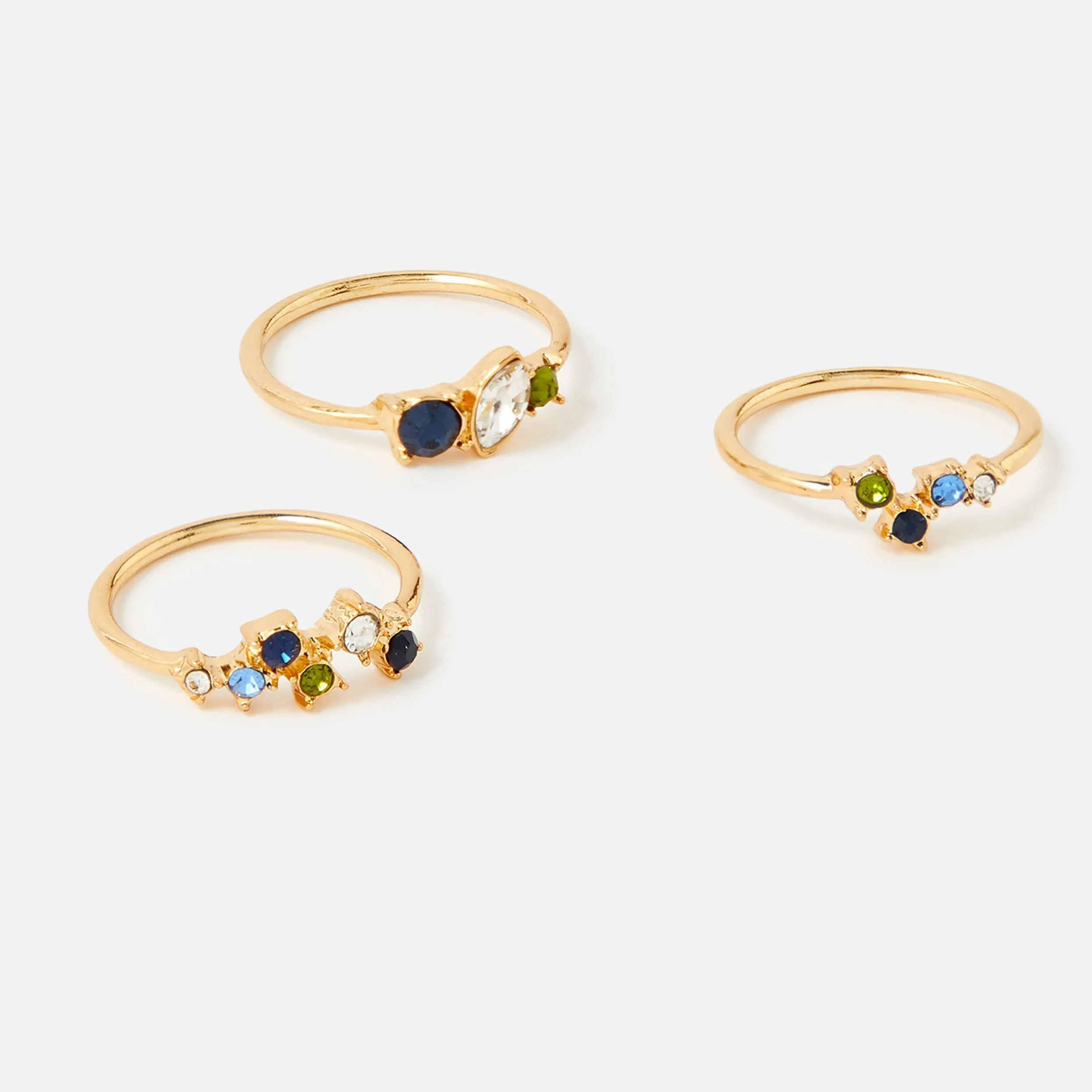 Accessorize London Women's Country Retreat Set Of 3  Mixed Gems Rings Medium