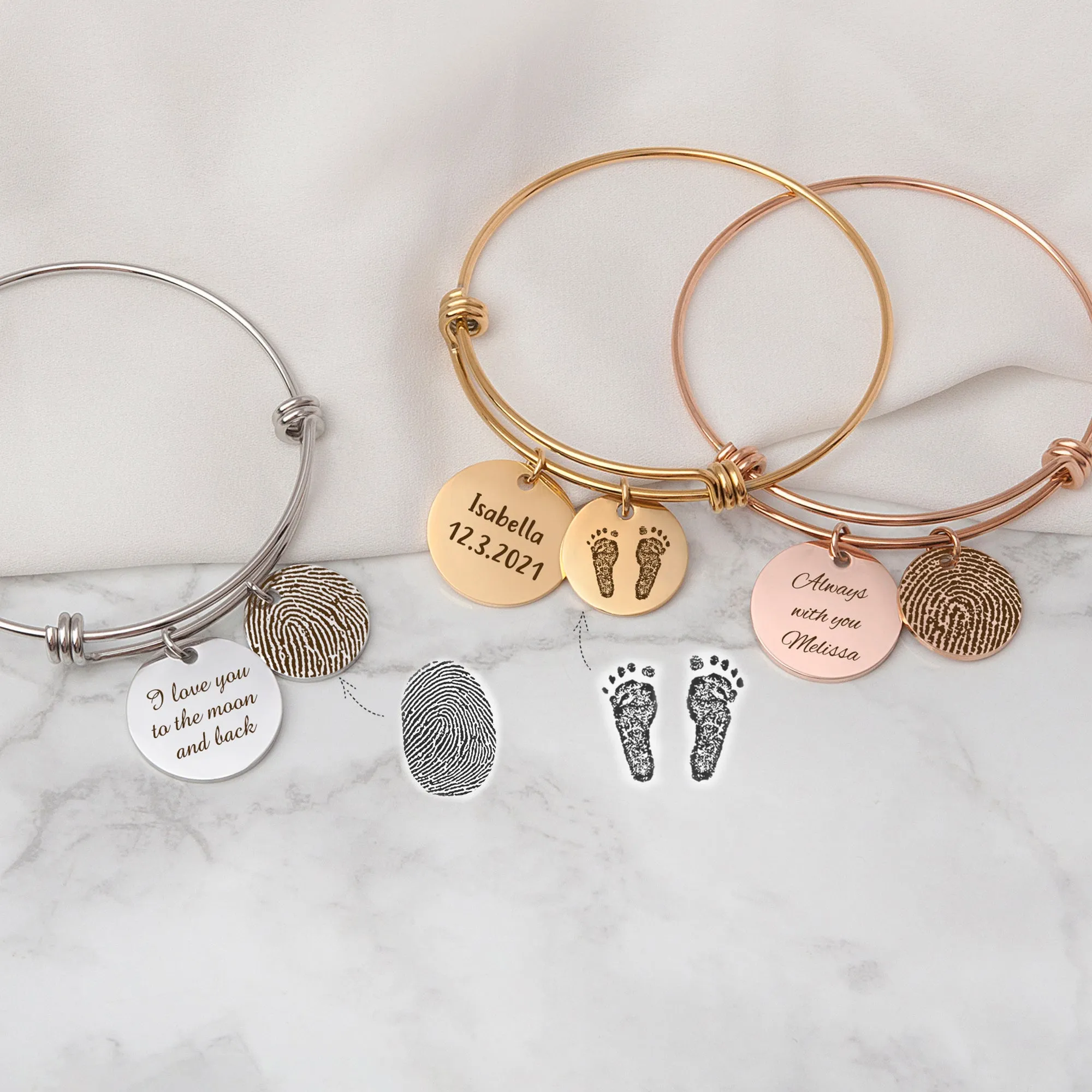 Actual Fingerprint Charm Adjustable Bracelet