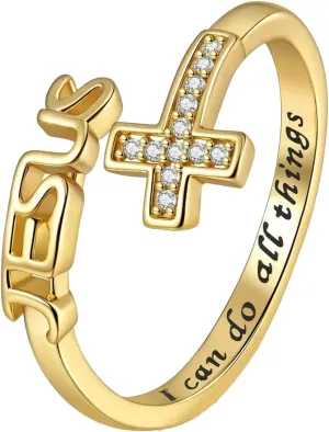 Adjustable Cross Ring for Daughter Granddaughter Easter Religious Faith Jesus Christian Gifts