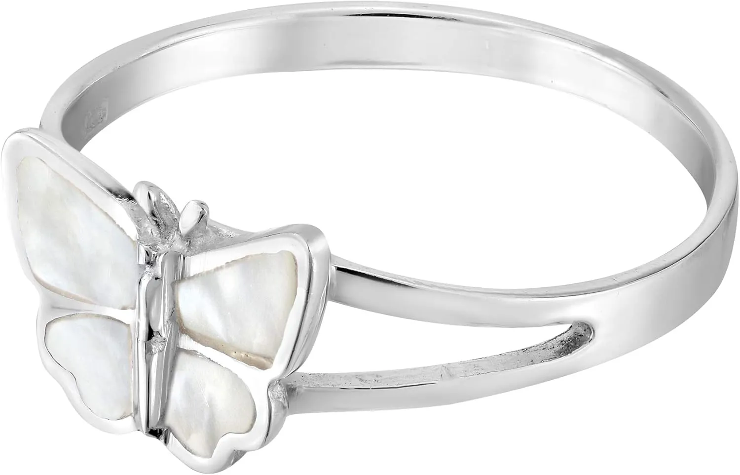 AeraVida Carefree Fluttering Butterfly White Mother of Pearl .925 Sterling Silver Ring | Cute Wedding Rings For Women | Casual Comfort Fit Silver Rings for Women | Butterfly Ring | Gift for Women