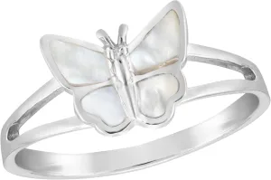AeraVida Carefree Fluttering Butterfly White Mother of Pearl .925 Sterling Silver Ring | Cute Wedding Rings For Women | Casual Comfort Fit Silver Rings for Women | Butterfly Ring | Gift for Women