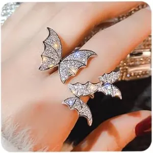 Aimimier Cubic Zirconia Butterfly Ring Sparkling Crystal Bow-Knot Knuckle Ring Wedding Jewelry for Women