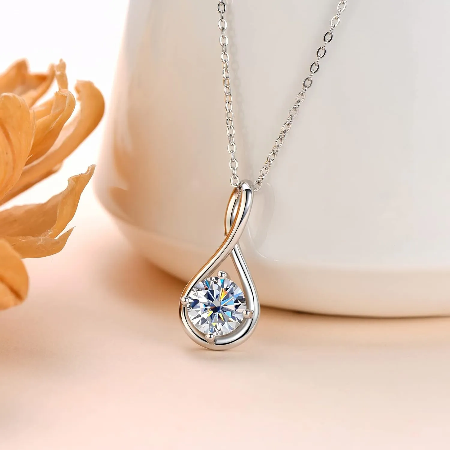 AINUOSHI Infinity Moissanite Necklaces for Women, 925 Sterling Silver Moissanite Pendant Necklace 2ct D Color VVS1 Clarity, White Gold Plated Dainty Necklace for Women Jewelry Gifts