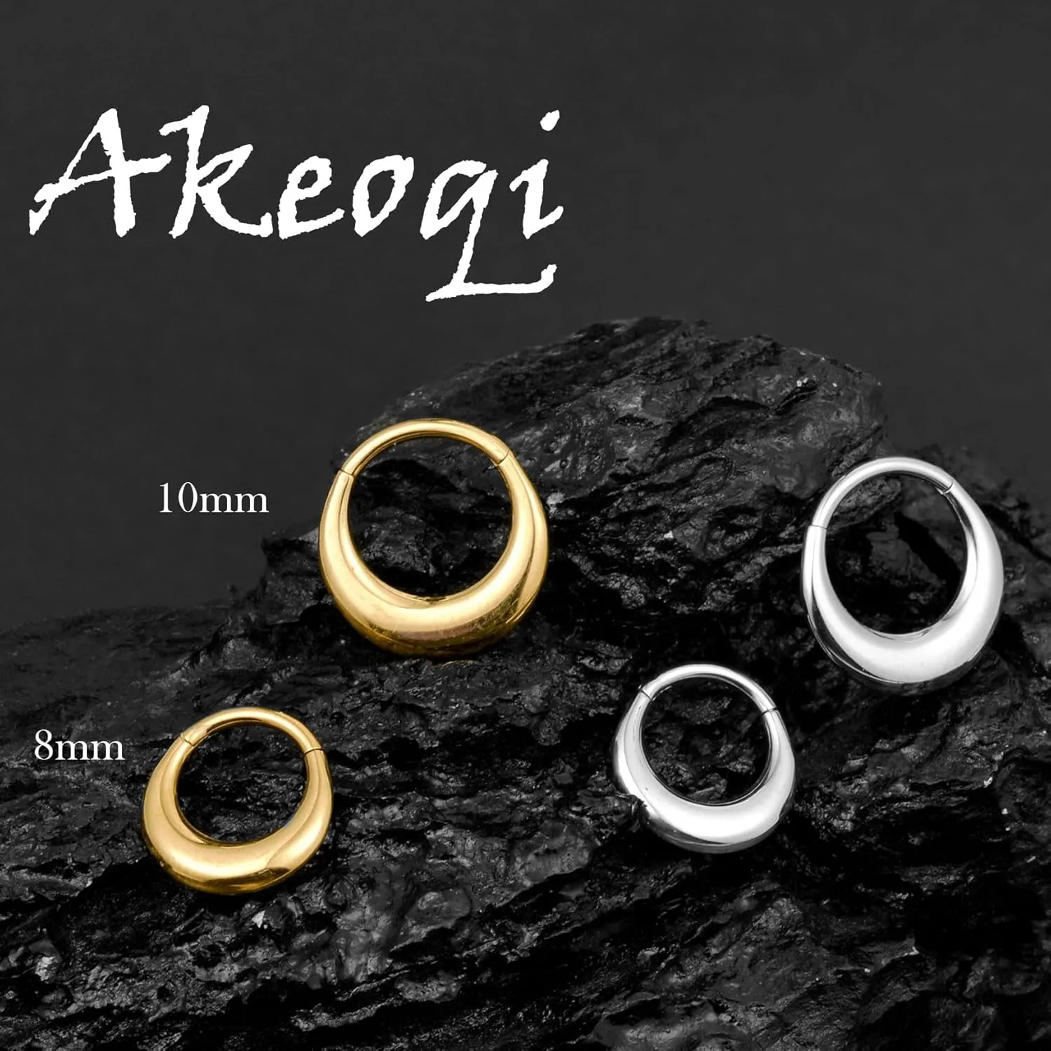 Akeoqi Septum Rings 316L Stainless Steel Nose Rings Hoops 16G Cartilage Earring Piercing Jewelry for Men Women 8mm 10mm