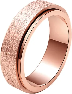 ALEXTINA Anxiety Ring for Women Men Fidget Rings - 6mm 8mm Stainless Steel Spinner Rings for Anxiety Relief Items for Women Silver Rose Gold Rainbow Sandblast Glitter Finish