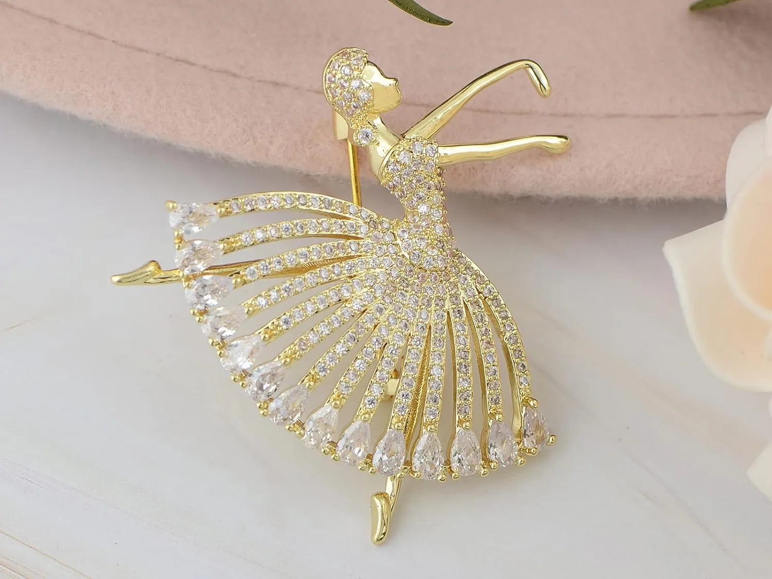 Alilang Zirconia Cubic Shining Crystal Girl Ballet Dancer Brooch Pin for Women