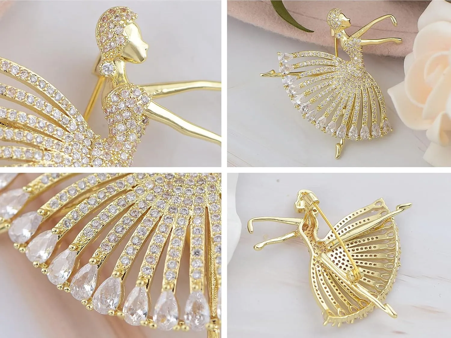 Alilang Zirconia Cubic Shining Crystal Girl Ballet Dancer Brooch Pin for Women