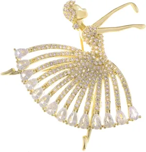 Alilang Zirconia Cubic Shining Crystal Girl Ballet Dancer Brooch Pin for Women