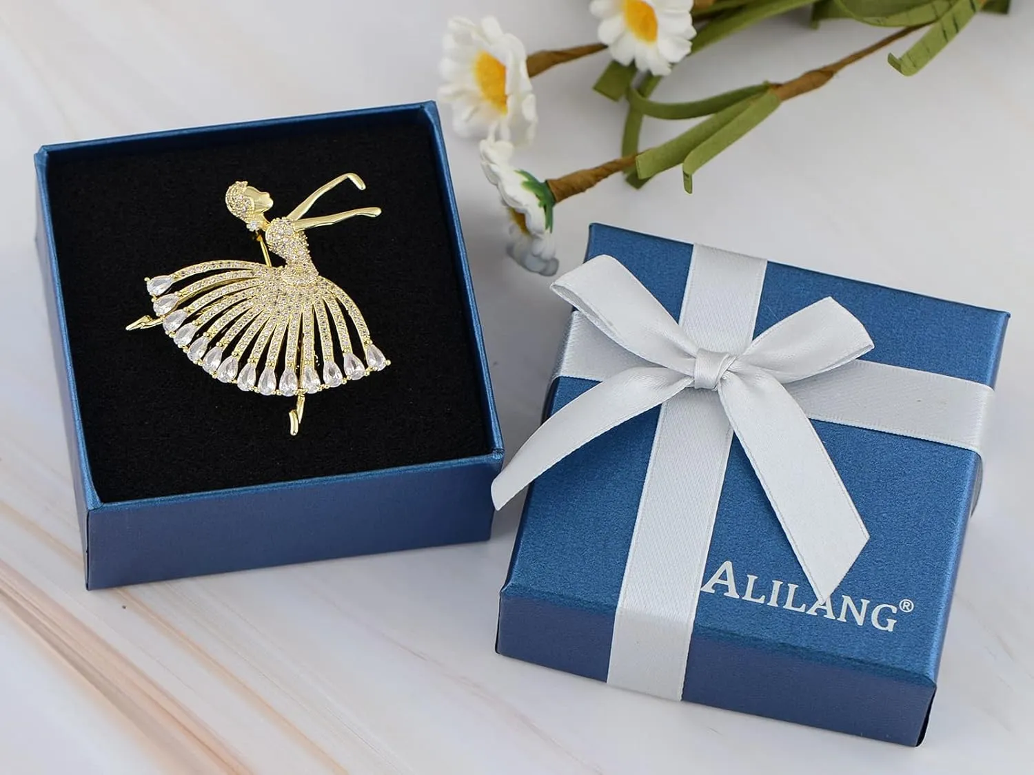 Alilang Zirconia Cubic Shining Crystal Girl Ballet Dancer Brooch Pin for Women