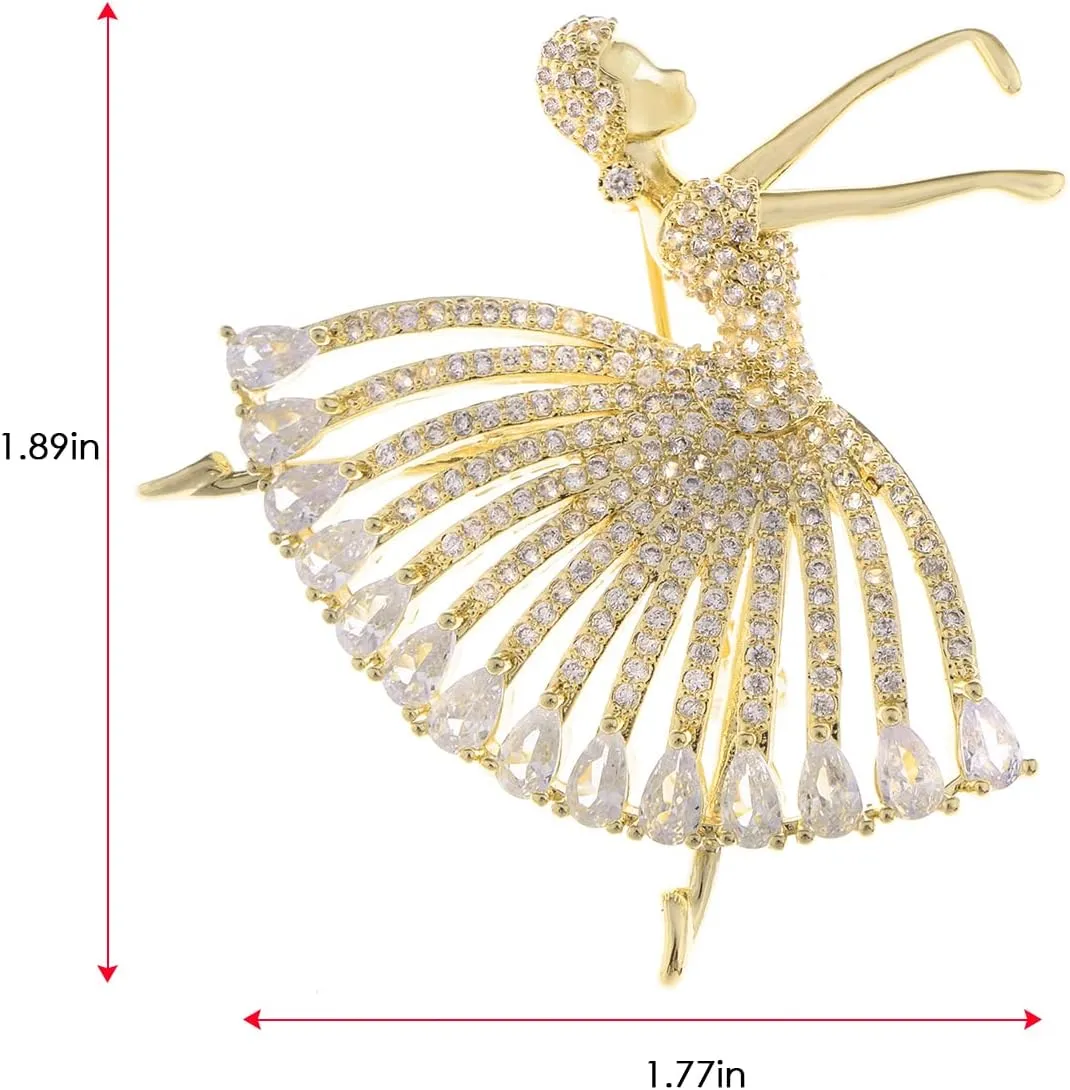 Alilang Zirconia Cubic Shining Crystal Girl Ballet Dancer Brooch Pin for Women