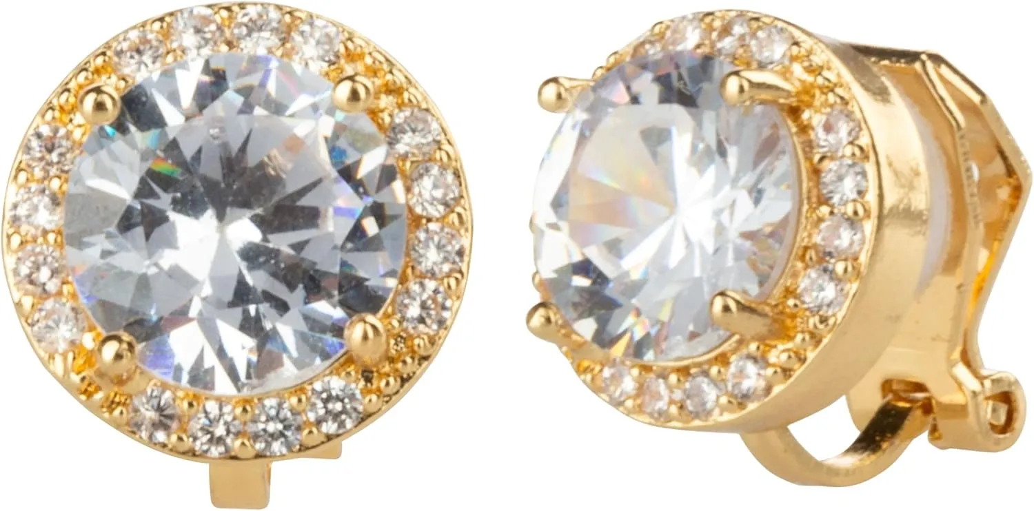 Aloha Earrings Round Halo Crystal Clip On Stud Earrings