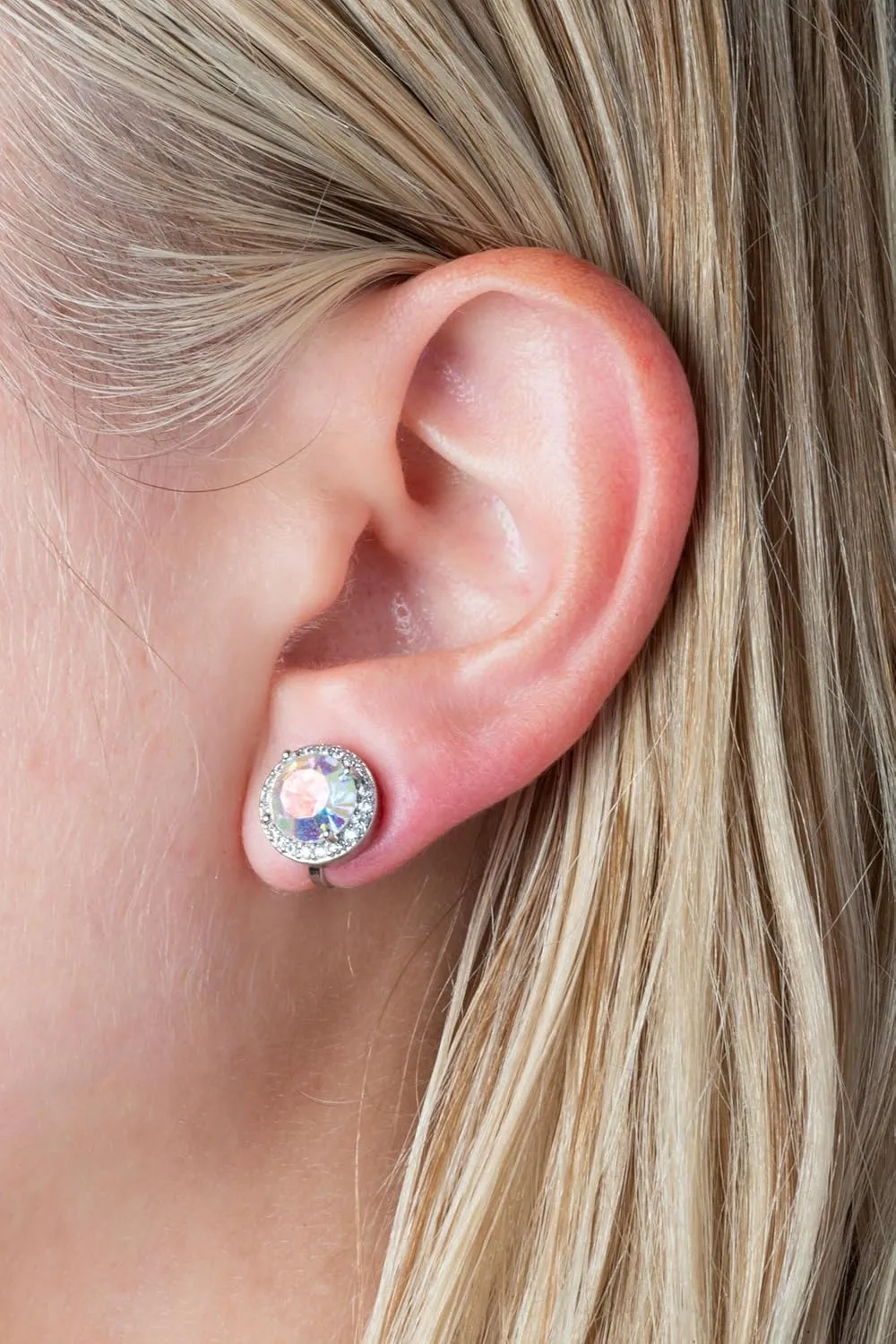 Aloha Earrings Round Halo Crystal Clip On Stud Earrings