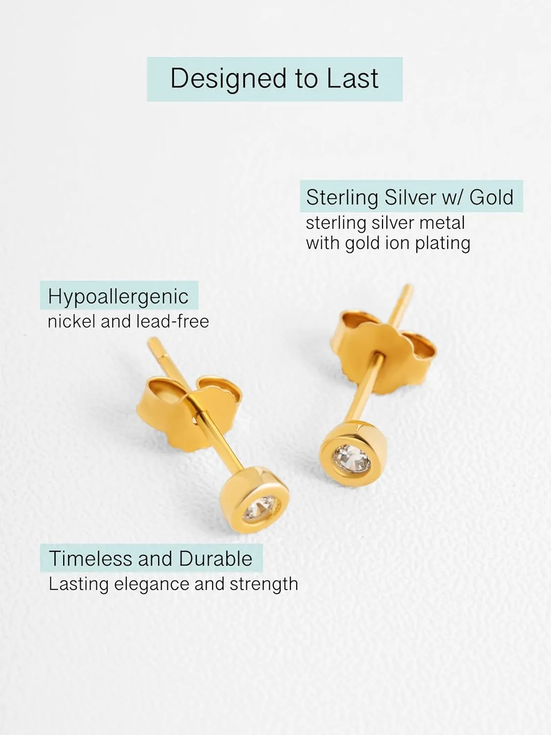 Altitude Boutique Cubic Zirconia Bezel Stud Earrings for Women | Single, Double, or Triple Cz Bezel Studs | 18K Gold or Silver Plated, Delicate, Hypoallergenic Minimalist Earrings