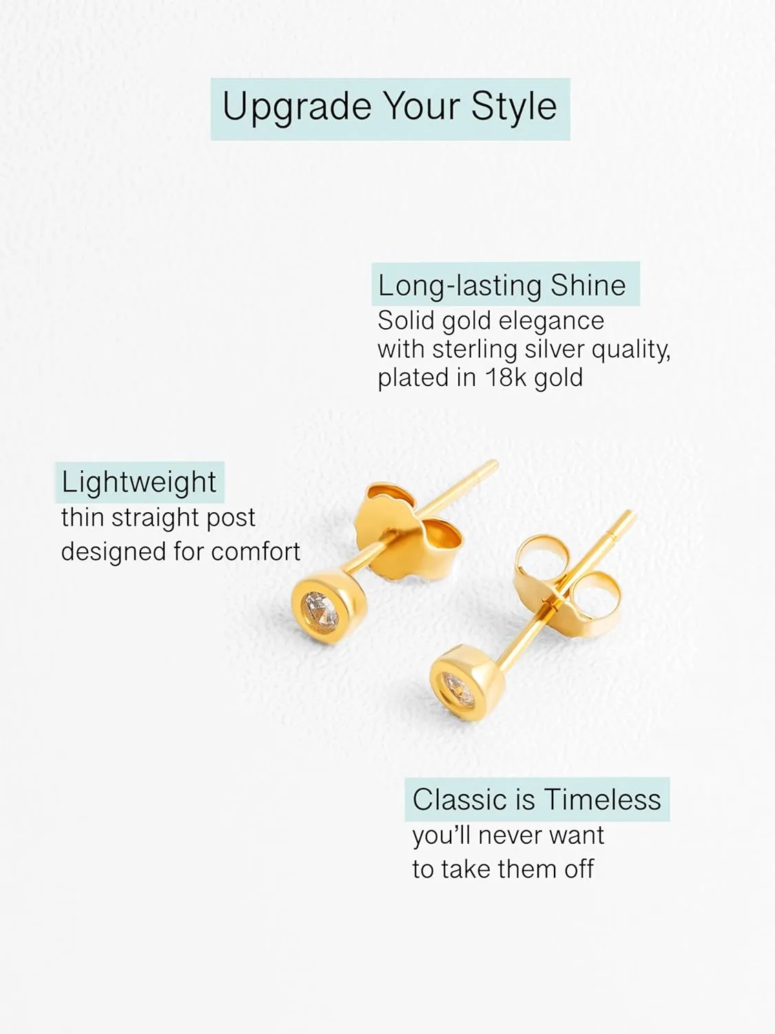 Altitude Boutique Cubic Zirconia Bezel Stud Earrings for Women | Single, Double, or Triple Cz Bezel Studs | 18K Gold or Silver Plated, Delicate, Hypoallergenic Minimalist Earrings
