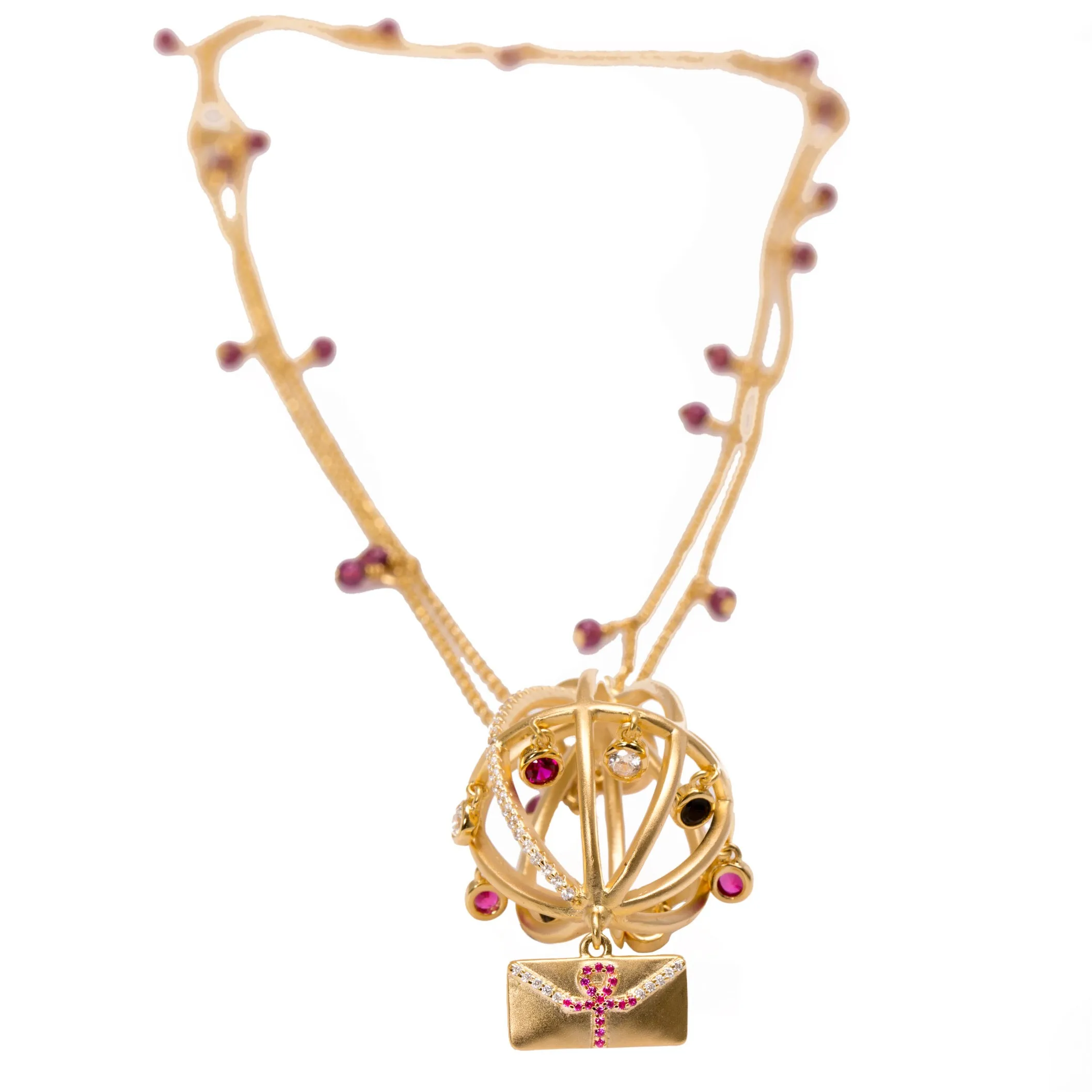AMMANII Message of Peace Necklace with Garnet Chain in Vermeil Gold