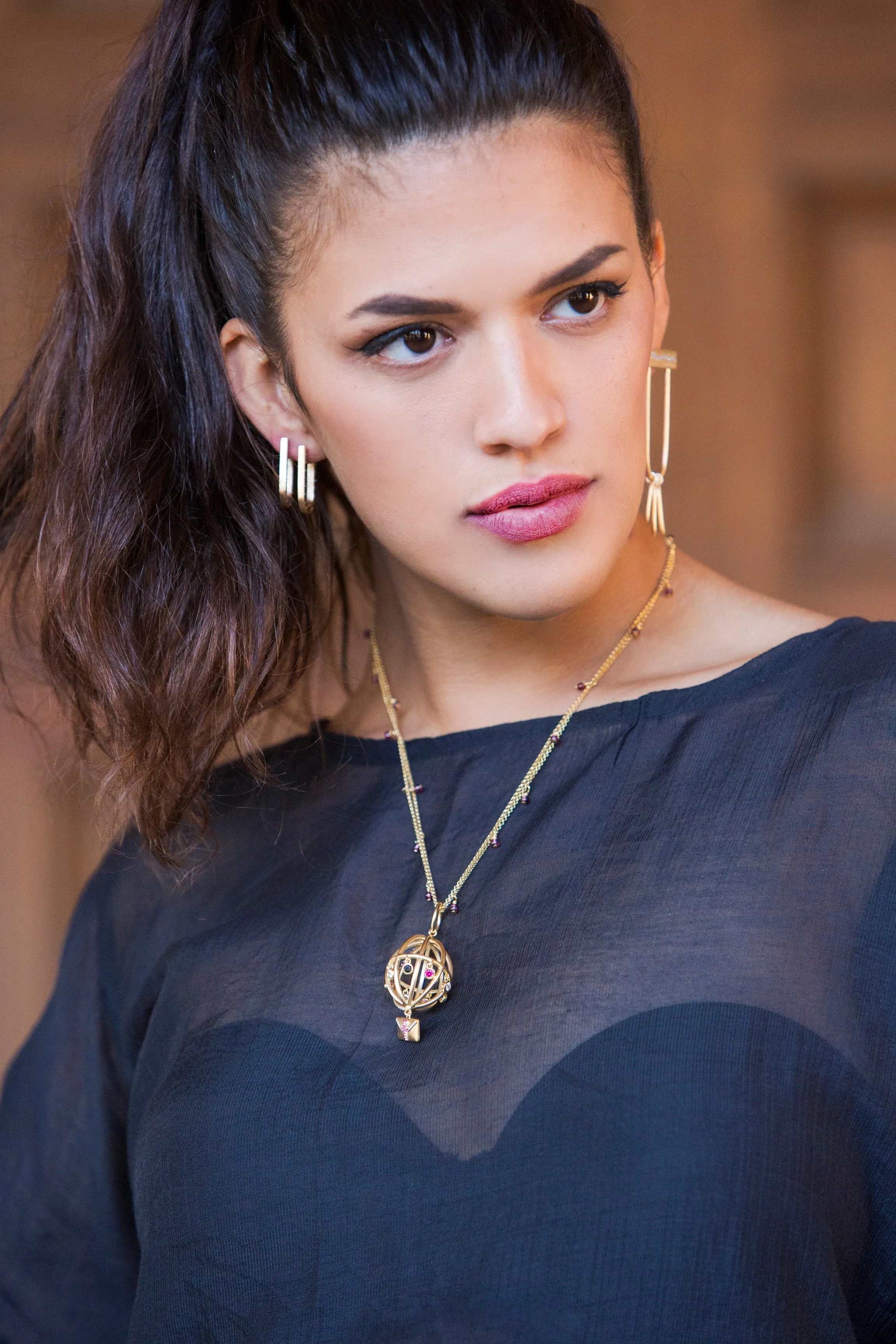 AMMANII Message of Peace Necklace with Garnet Chain in Vermeil Gold