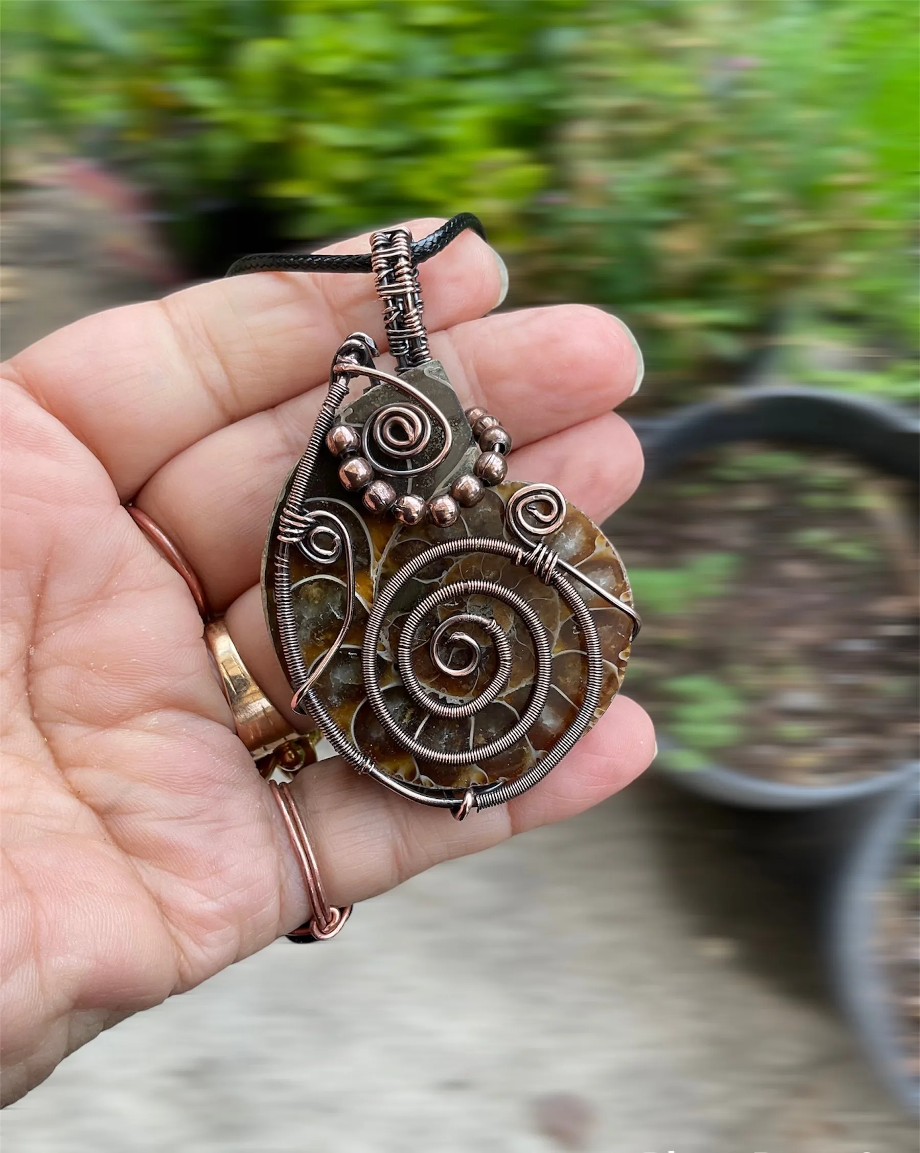 Ammonite Fossil Wire Wrapped Pendant