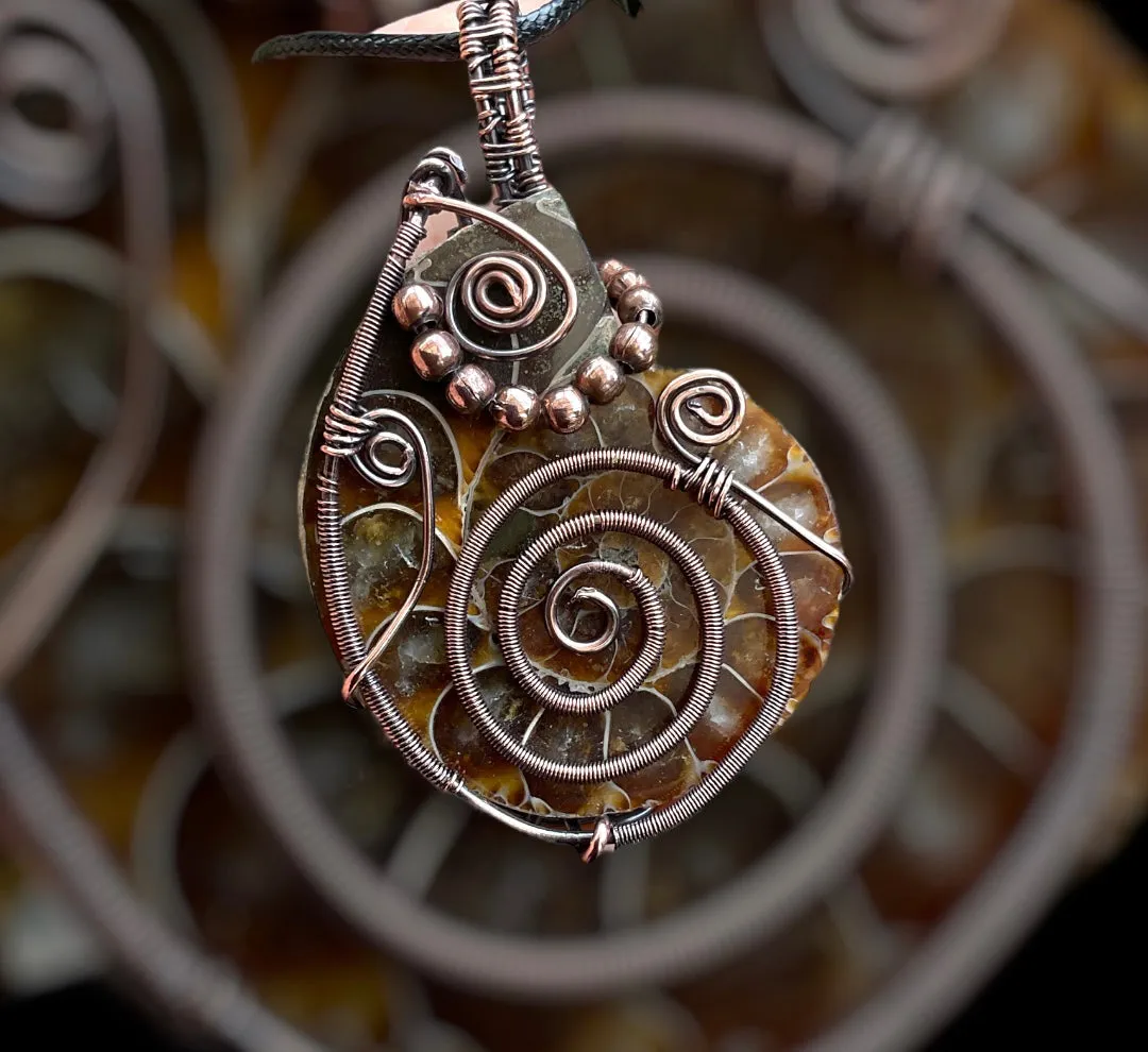 Ammonite Fossil Wire Wrapped Pendant