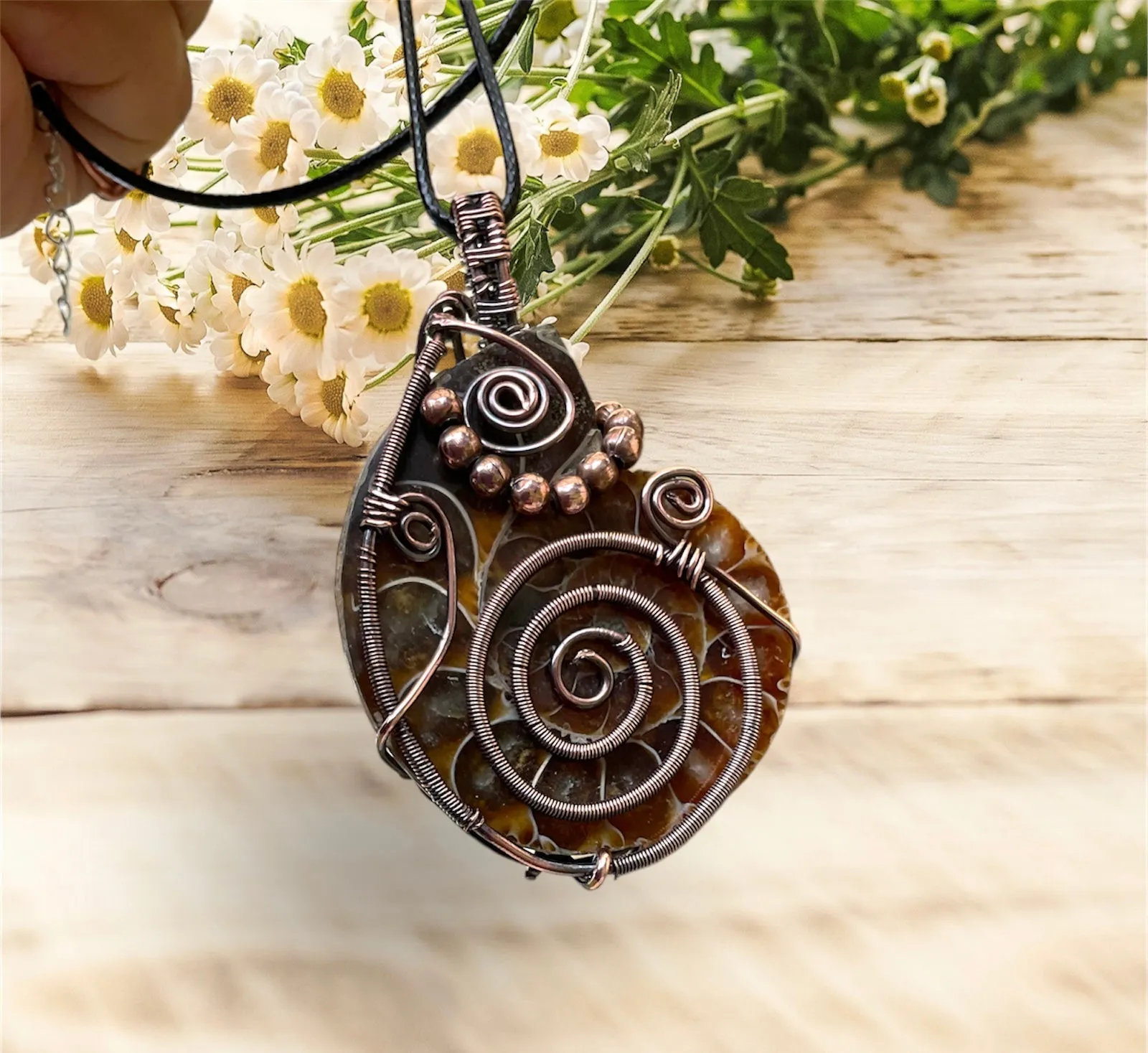 Ammonite Fossil Wire Wrapped Pendant
