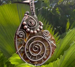Ammonite Fossil Wire Wrapped Pendant