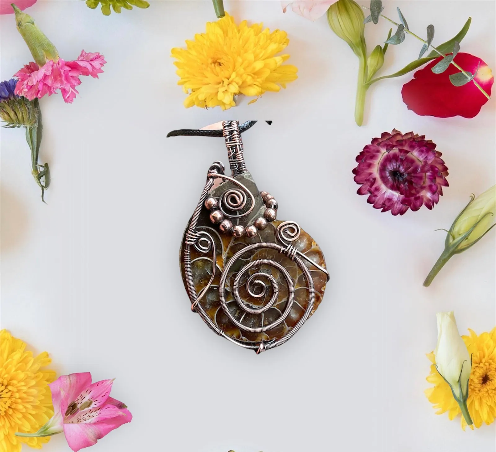 Ammonite Fossil Wire Wrapped Pendant