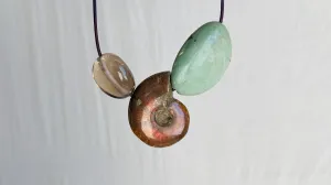 Ammonite, Japer and Smoky Quartz Pendant Necklace.