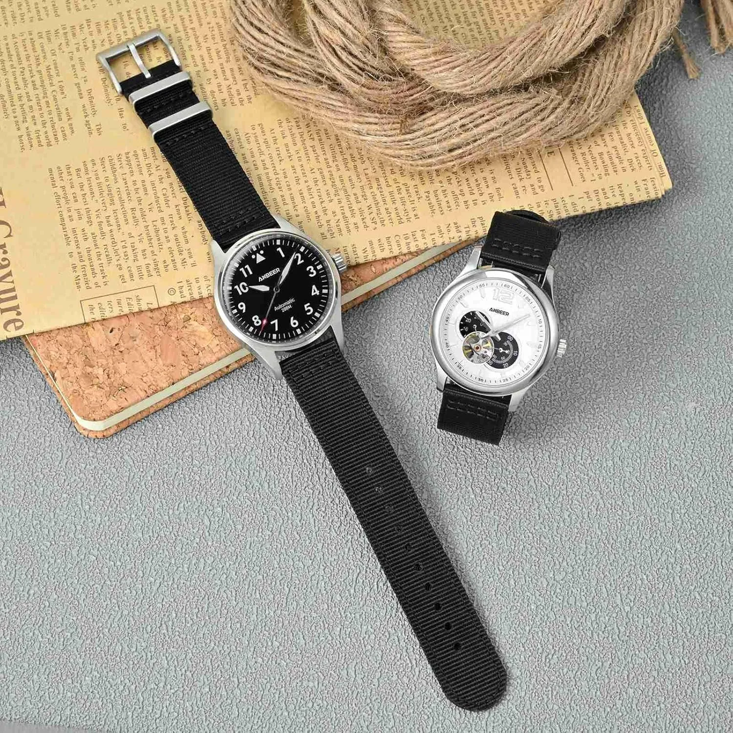 Anbeer Two-Piece Quick Release Nylon Watch Strap with Metal Loop, Double Layered Woven Nylon Watch Band