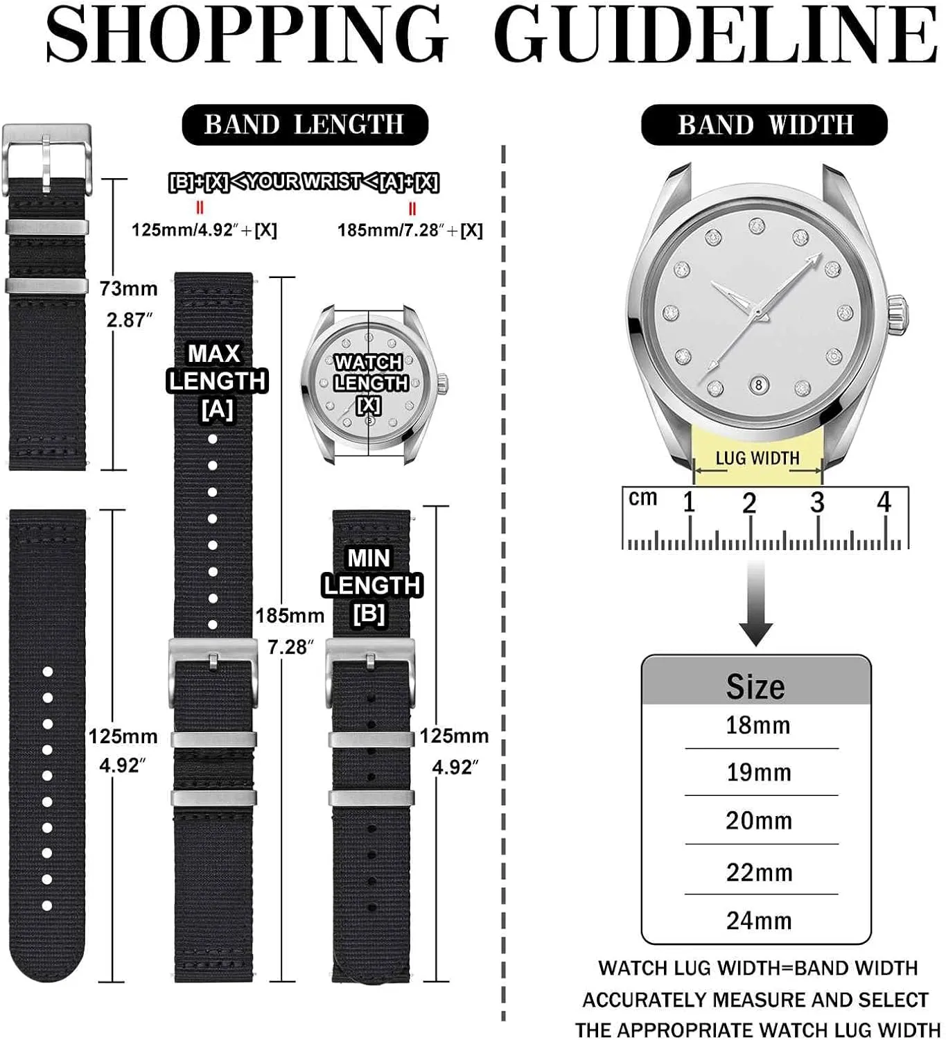 Anbeer Two-Piece Quick Release Nylon Watch Strap with Metal Loop, Double Layered Woven Nylon Watch Band