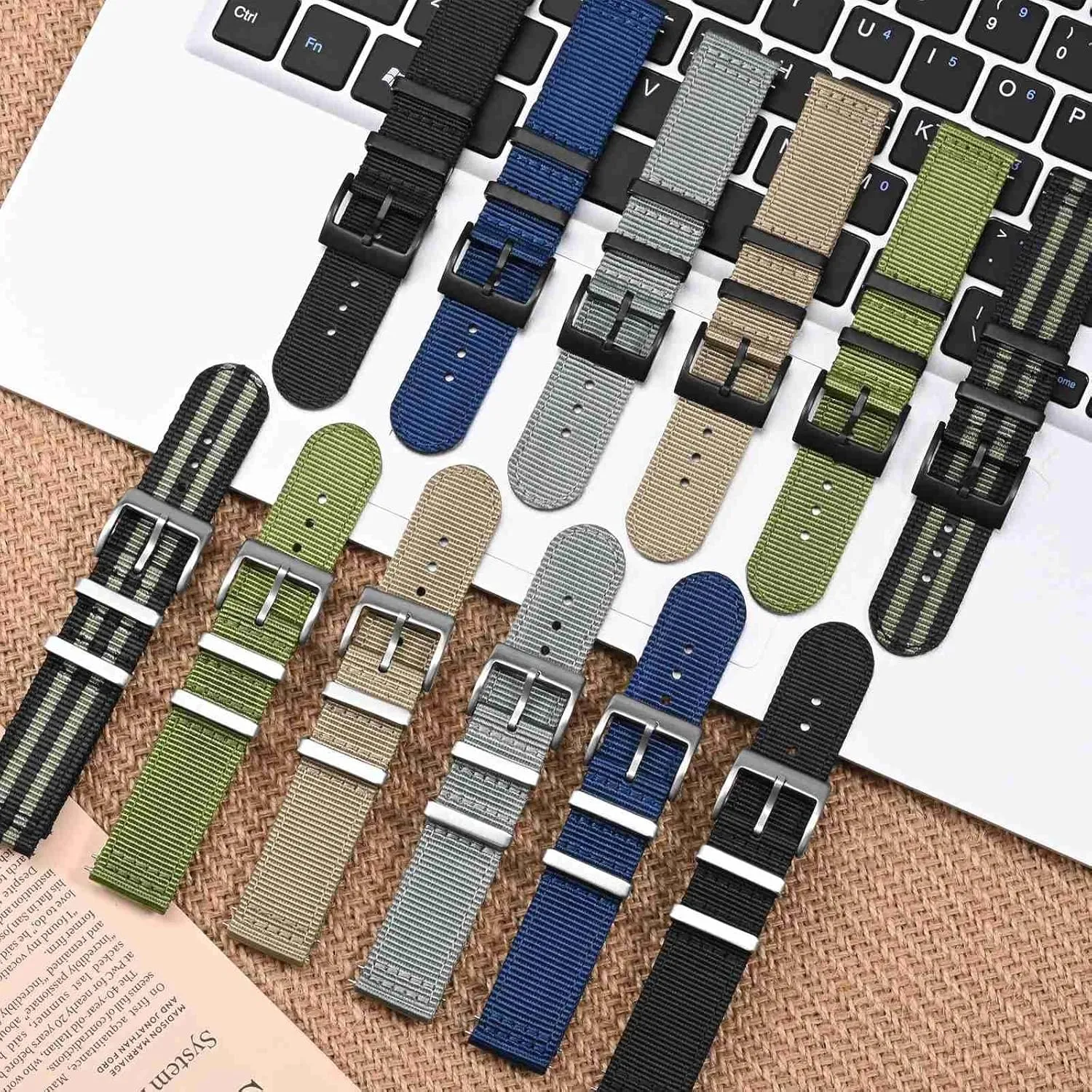 Anbeer Two-Piece Quick Release Nylon Watch Strap with Metal Loop, Double Layered Woven Nylon Watch Band