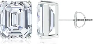 ANGARA 1-3 ct Lab Grown Prong-Set Emerald-Cut Diamond Solitaire Stud Earrings in Silver / 14K Solid Gold/Platinum | April Birthstone, Birthday, Engagement, Anniversary, Wedding Jewelry Gift for Women