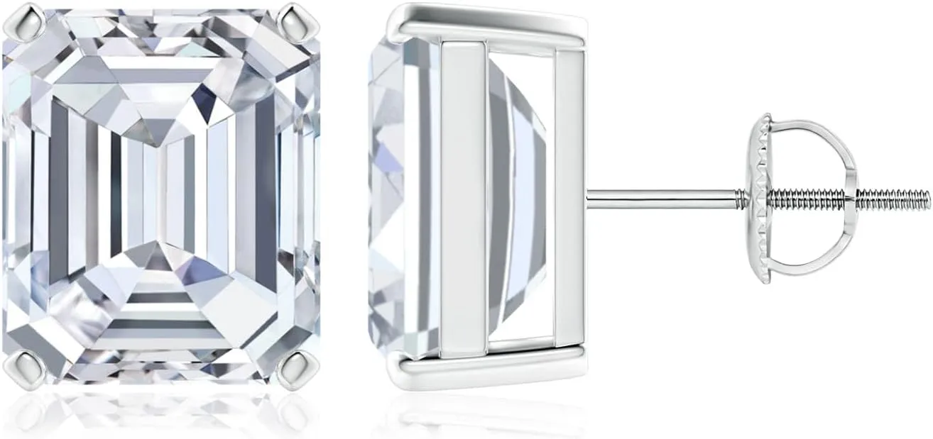ANGARA 1-3 ct Lab Grown Prong-Set Emerald-Cut Diamond Solitaire Stud Earrings in Silver / 14K Solid Gold/Platinum | April Birthstone, Birthday, Engagement, Anniversary, Wedding Jewelry Gift for Women