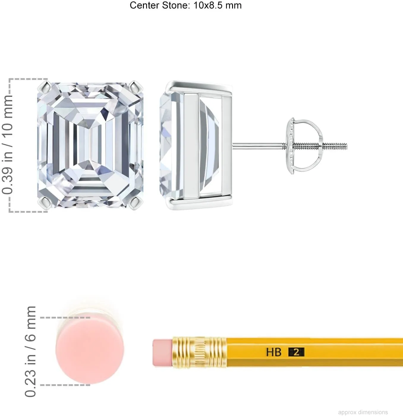 ANGARA 1-3 ct Lab Grown Prong-Set Emerald-Cut Diamond Solitaire Stud Earrings in Silver / 14K Solid Gold/Platinum | April Birthstone, Birthday, Engagement, Anniversary, Wedding Jewelry Gift for Women