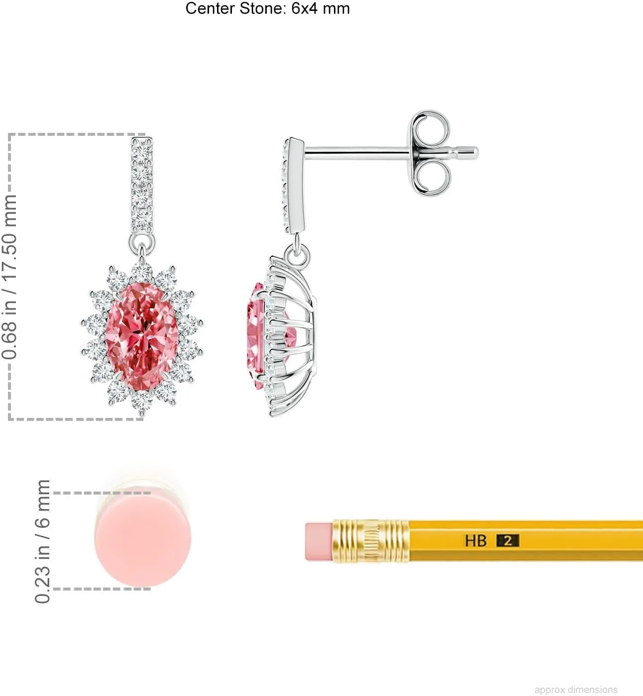ANGARA Lab Grown Fancy Intense Pink Diamond Dangle Earrings with Floral Halo in 14K Solid Gold/Platinum | Birthday, Engagement, Anniversary, Wedding Jewelry Gift for Women