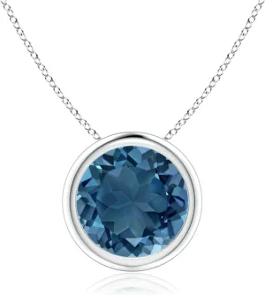 Angara Natural Bezel-Set Round London Blue Topaz Solitaire Pendant in Silver / 14K Solid Gold/Platinum | November Birthstone, Birthday, Engagement, Anniversary, Wedding Jewelry Gift for Women