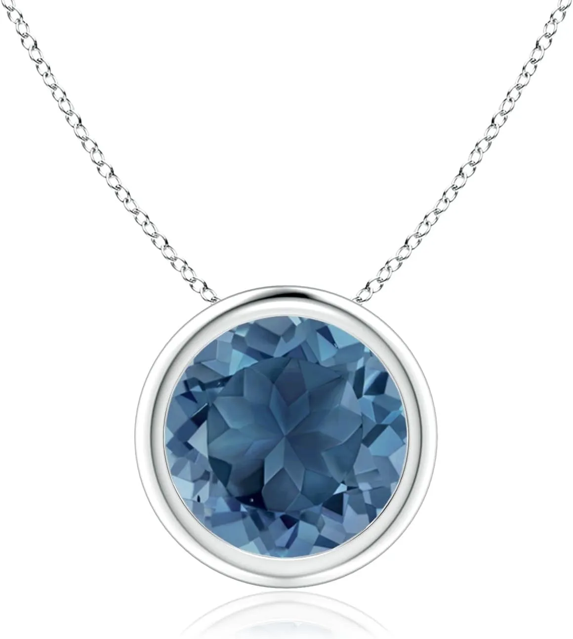 Angara Natural Bezel-Set Round London Blue Topaz Solitaire Pendant in Silver / 14K Solid Gold/Platinum | November Birthstone, Birthday, Engagement, Anniversary, Wedding Jewelry Gift for Women