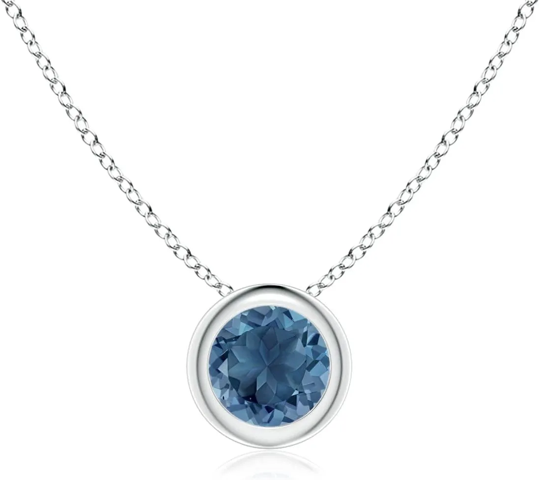 Angara Natural Bezel-Set Round London Blue Topaz Solitaire Pendant in Silver / 14K Solid Gold/Platinum | November Birthstone, Birthday, Engagement, Anniversary, Wedding Jewelry Gift for Women