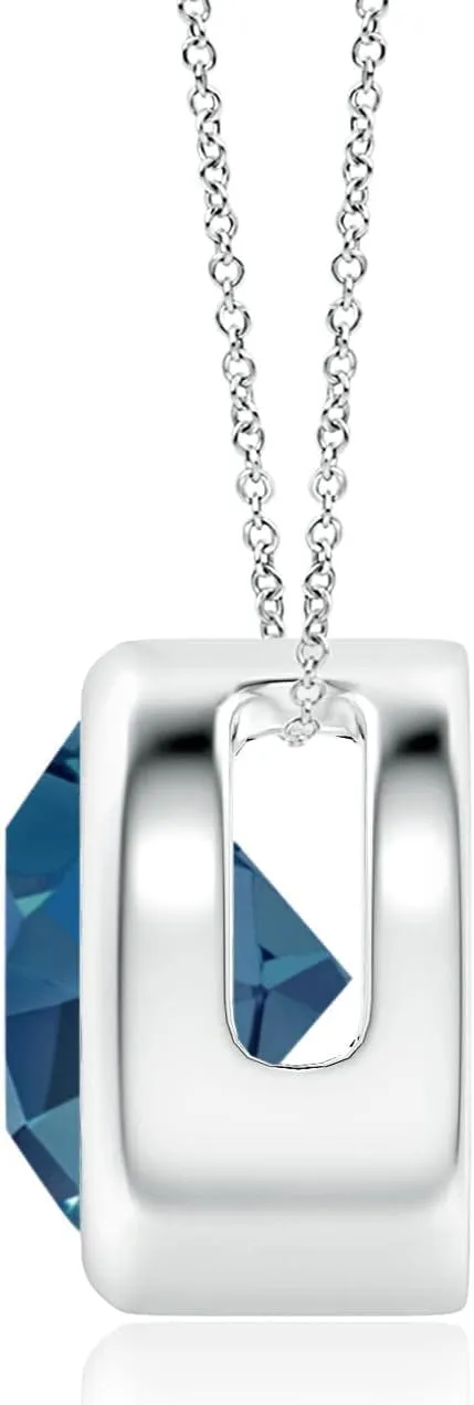 Angara Natural Bezel-Set Round London Blue Topaz Solitaire Pendant in Silver / 14K Solid Gold/Platinum | November Birthstone, Birthday, Engagement, Anniversary, Wedding Jewelry Gift for Women