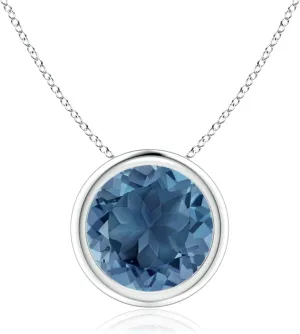 Angara Natural Bezel-Set Round London Blue Topaz Solitaire Pendant in Silver / 14K Solid Gold/Platinum | November Birthstone, Birthday, Engagement, Anniversary, Wedding Jewelry Gift for Women