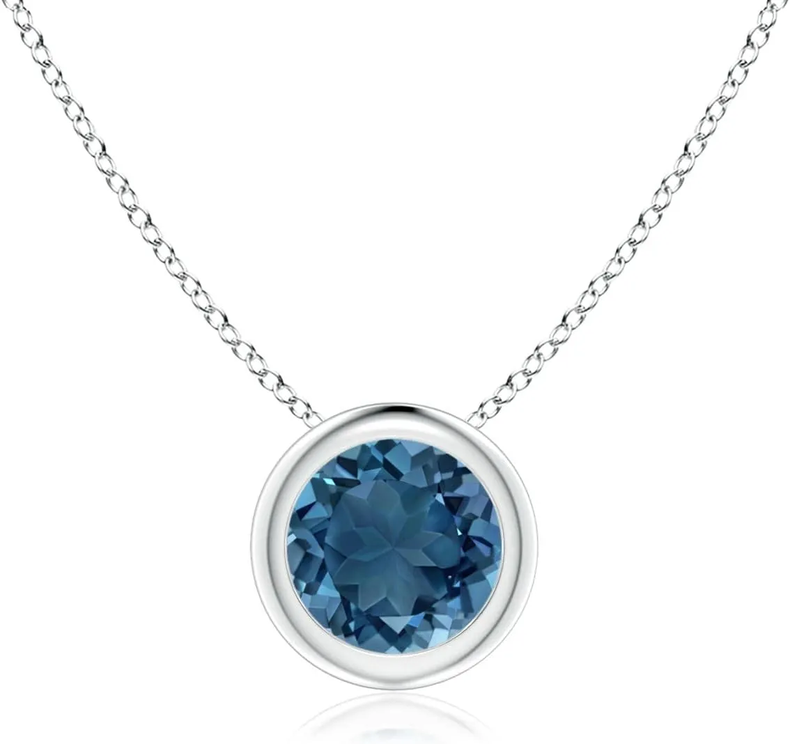 Angara Natural Bezel-Set Round London Blue Topaz Solitaire Pendant in Silver / 14K Solid Gold/Platinum | November Birthstone, Birthday, Engagement, Anniversary, Wedding Jewelry Gift for Women