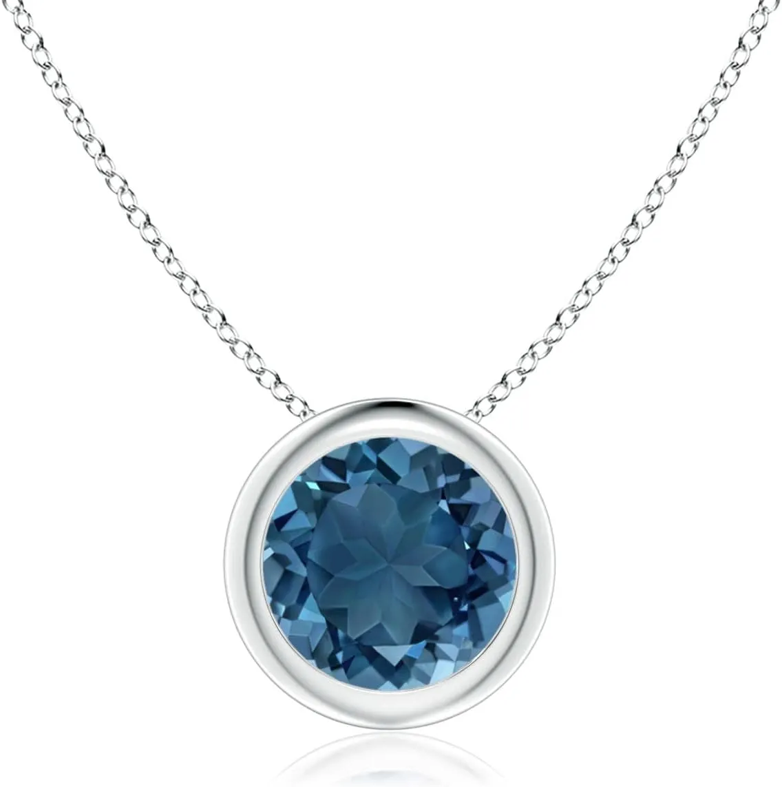 Angara Natural Bezel-Set Round London Blue Topaz Solitaire Pendant in Silver / 14K Solid Gold/Platinum | November Birthstone, Birthday, Engagement, Anniversary, Wedding Jewelry Gift for Women