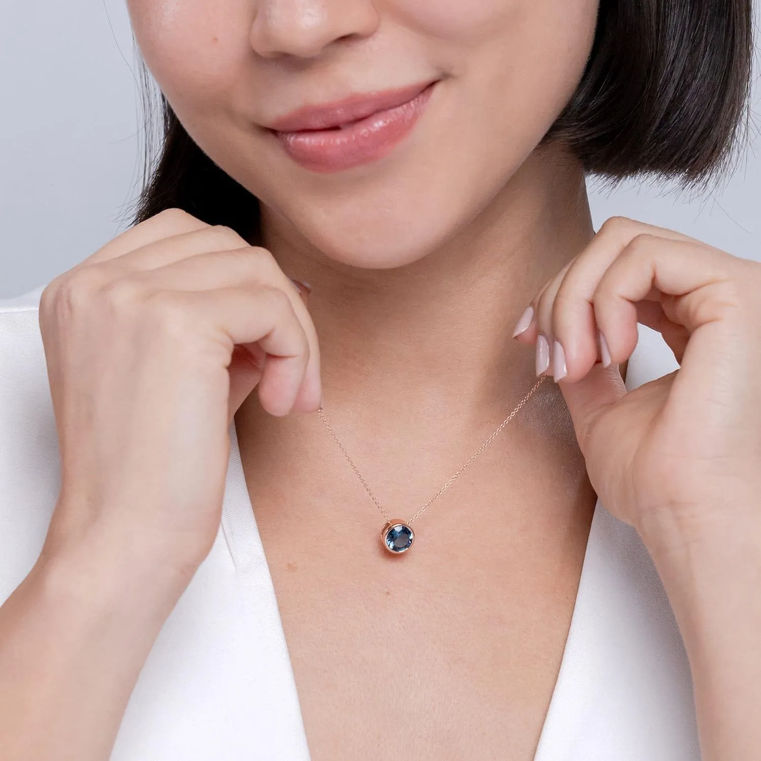 Angara Natural Bezel-Set Round London Blue Topaz Solitaire Pendant in Silver / 14K Solid Gold/Platinum | November Birthstone, Birthday, Engagement, Anniversary, Wedding Jewelry Gift for Women