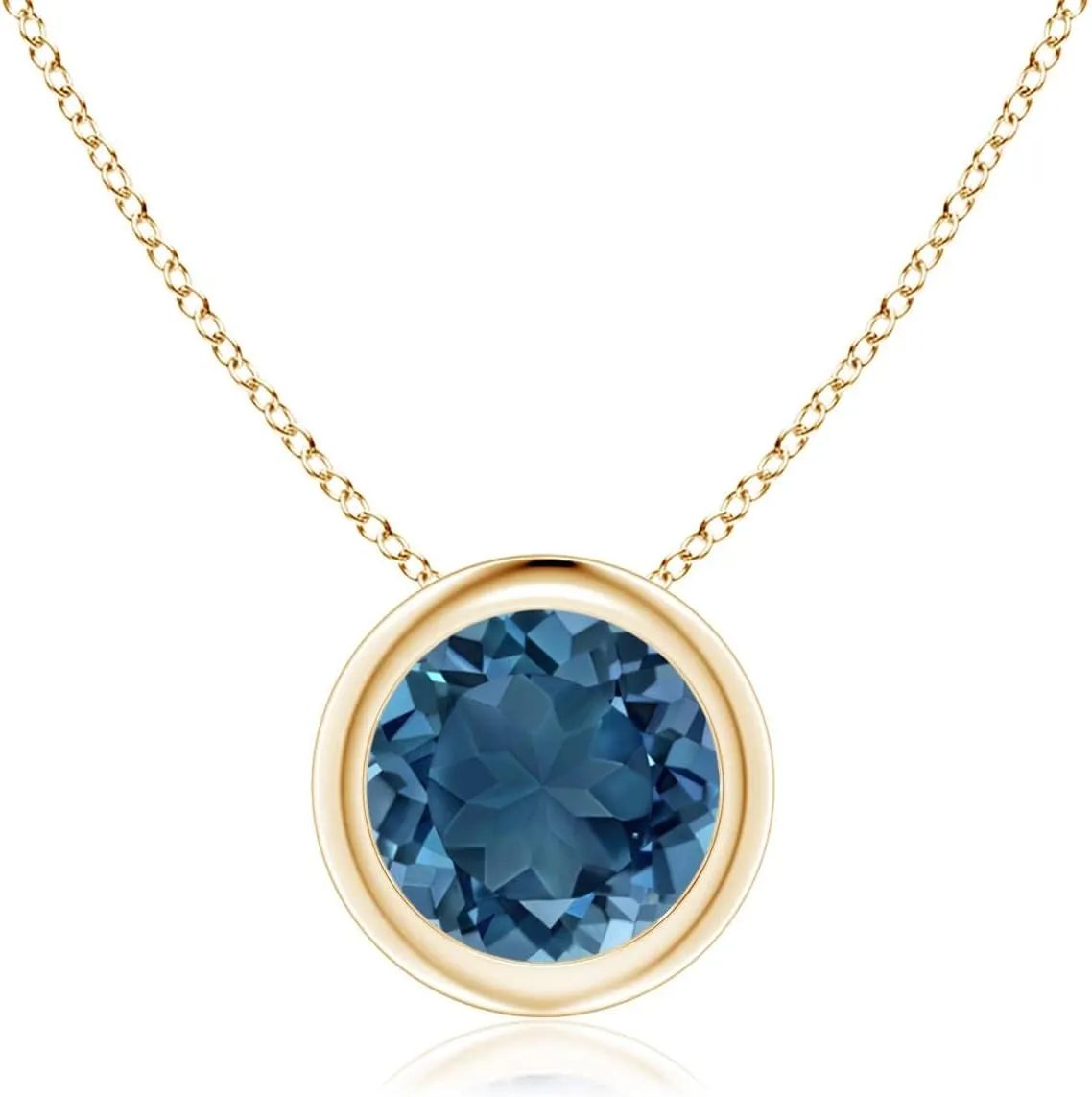 Angara Natural Bezel-Set Round London Blue Topaz Solitaire Pendant in Silver / 14K Solid Gold/Platinum | November Birthstone, Birthday, Engagement, Anniversary, Wedding Jewelry Gift for Women